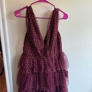 Lulu's Maroon Dress with Metallic Dots
